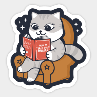 Cat Reading a Book - How To Train Your Human Sticker